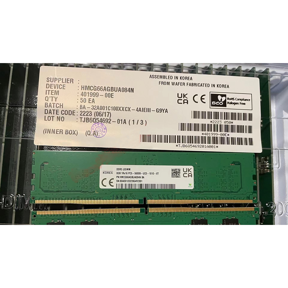 Ddr5 8Gb - 1개 HMCG66AGBUA084N RAM 8GB 1RX16 PC5-5600B-UC0